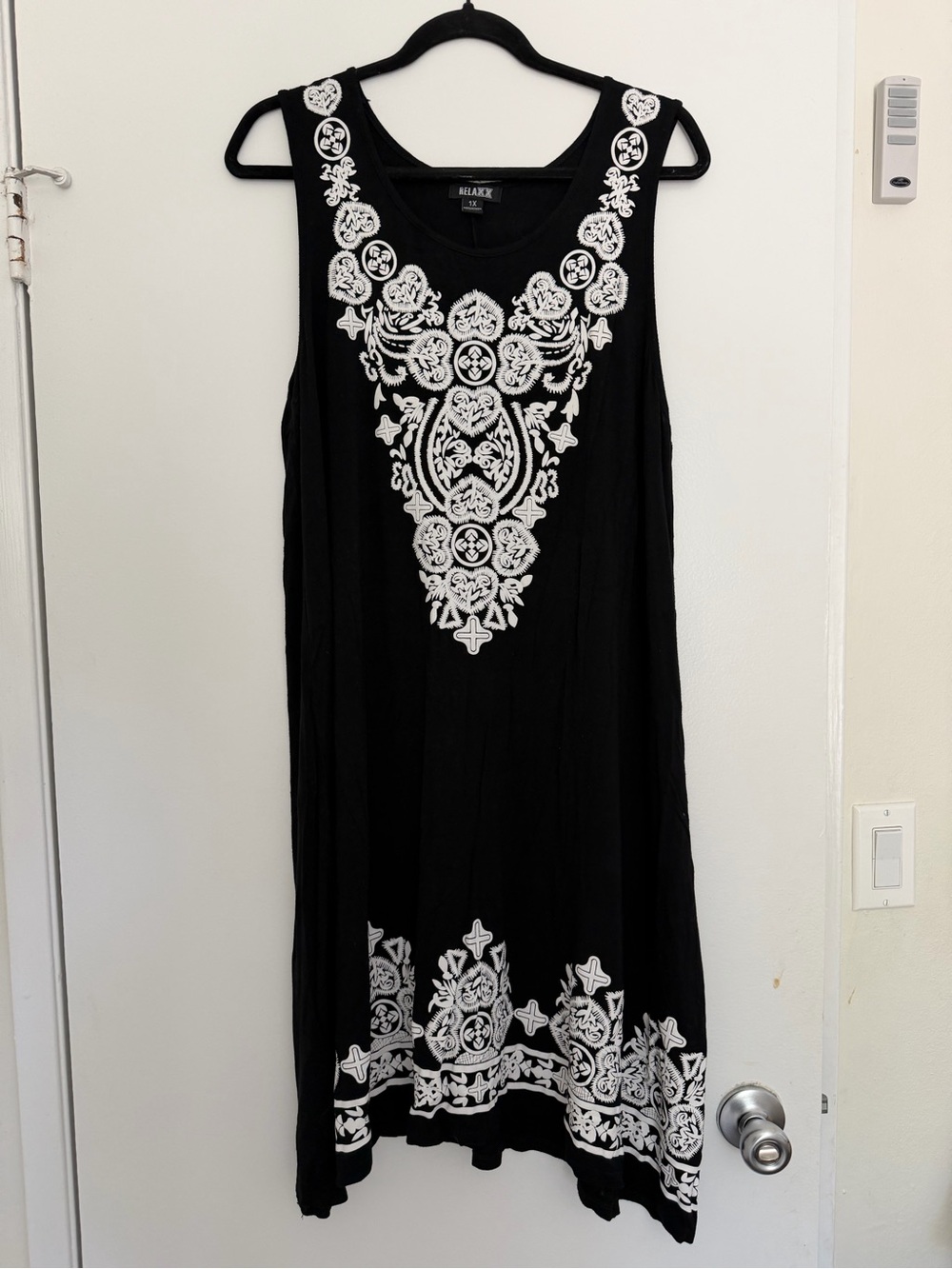 Relaxx Black White Boho Graphic Maxi Dress Size 1X